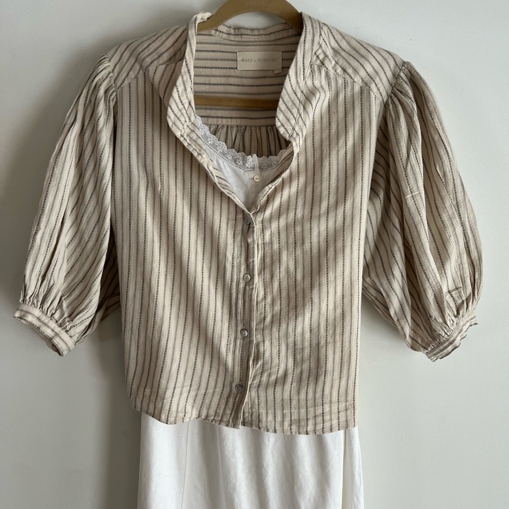 Striped Button Down Shirt - Beige